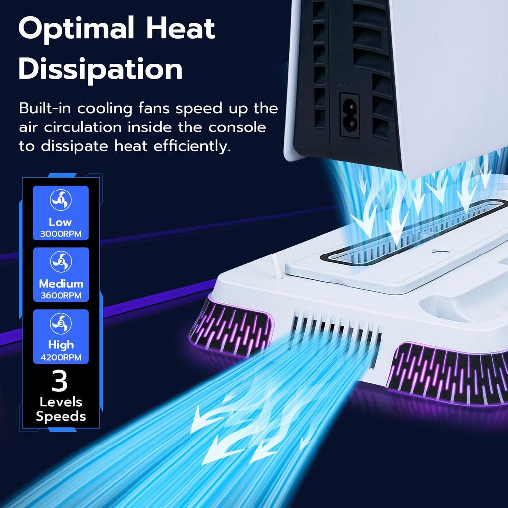 Mcbazel PS5 Slim Compatible Cooling Fan Dual Controller Charging Station with RGB Lighting and Headset Compatible with Both Disc and Digital Cooling