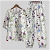 Women's Casual Two-Piece Floral Print Outfit Five-Point Sleeve Tops and Elastic Waist Pants Set