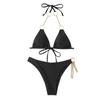 Two Piece Bikini Set with Metal Chain Decoration Triangle Top and Low Waist Bottom Swimwear for Women Beachwear Summer Outfit