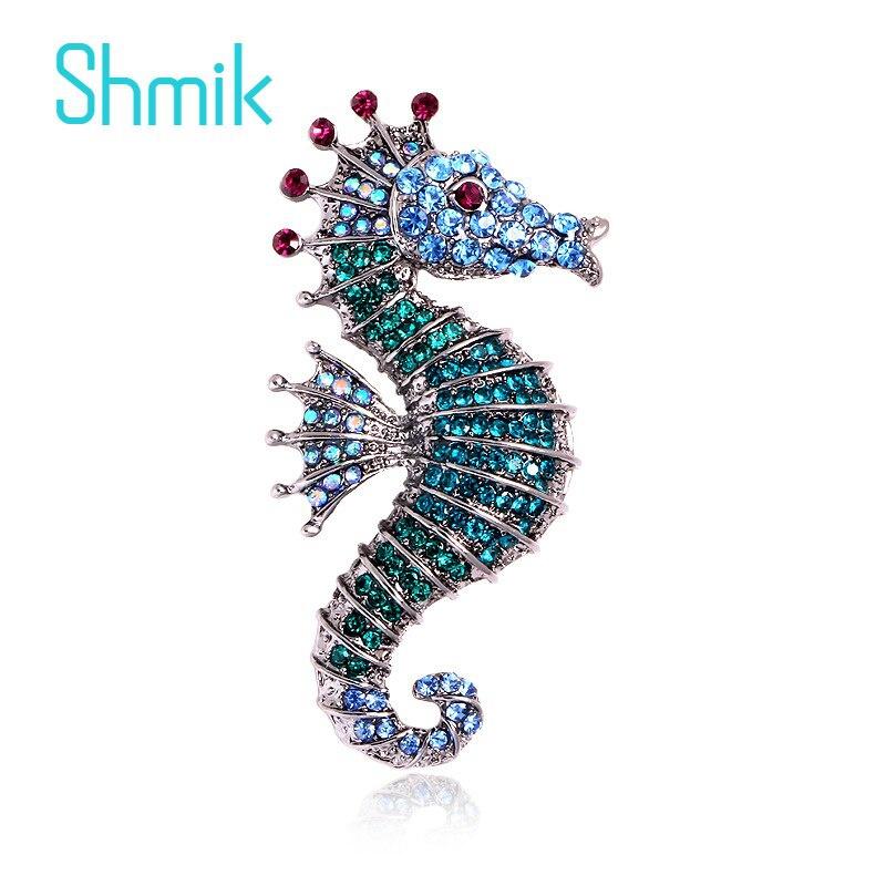 3 Colors Elegant Ladies Shiny Rhinestone Seahorse Brooches Retro Luxury Sparkling Sea Animal Casual Brooch Pins Gifts For Women