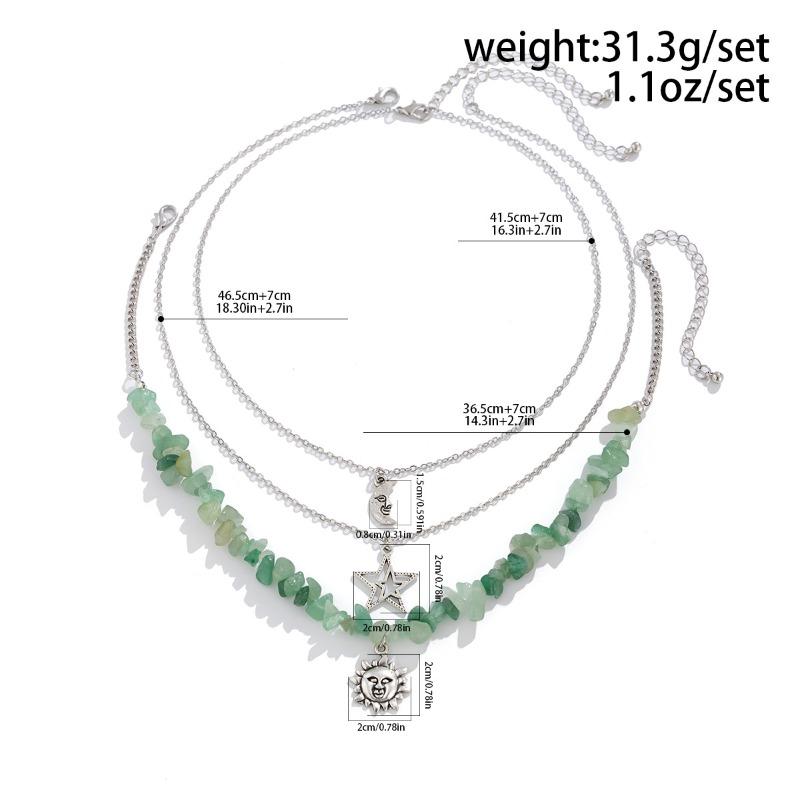 Vintage Multi-layered Necklaces for Women Gilrs Sweet Cool Stones Beaded Choker Sun Moon Star Pendant Chains Necklace Jewelry Friends Gift