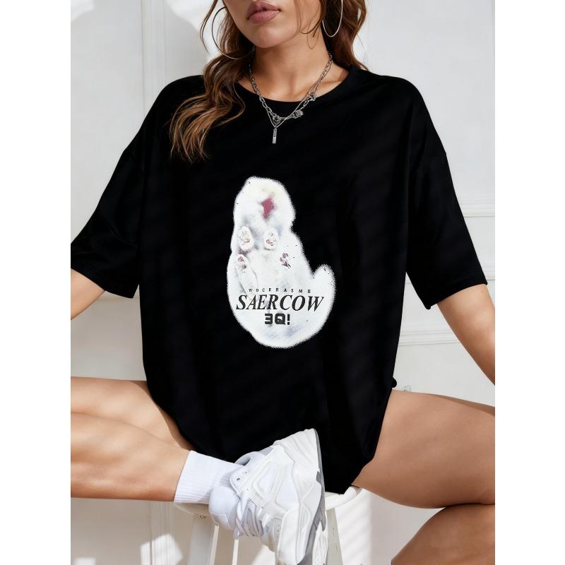 Übergroßes T-Shirt Weiß Saercow 301 Grafikdruck Lässig Streetwear Für Frauen