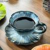 Gradient Painted Ceramic Cup&saucer Flower Edge Cups Dining Table Coffee Mug Milk Cup Afternoon Tea Teacup Fruit Juice Container