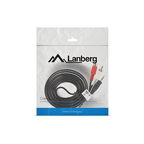Lanberg Env.-mjrc 10cc 0025 -BK 2 X RCA Vers Jack Mâle Câble Audio Stéréo, 2 M Noir - CA-MJRC-10CC-0025-BK