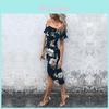 Elegant Women Floral Print Short Sleeve Boho Long Dress Evening Party Maxi Wrap Dress