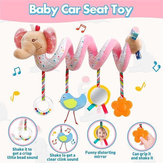 

Infant Animal-Themed Elephant Car Wrap Toy with Bell and Mirror One Size
