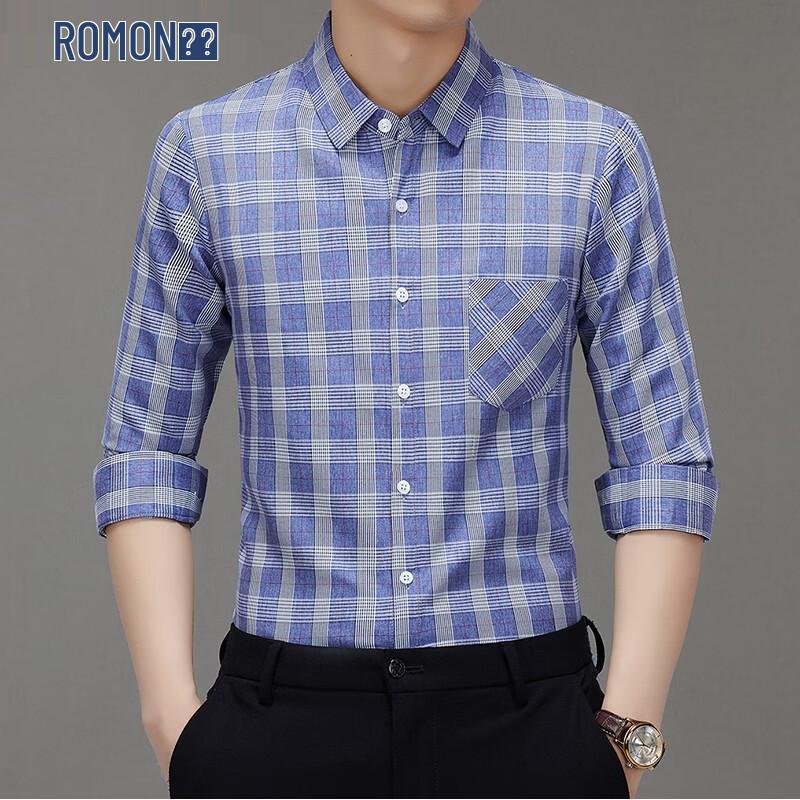 Romon Men s Long-Sleeve Plaid Casual Shirt 2XL