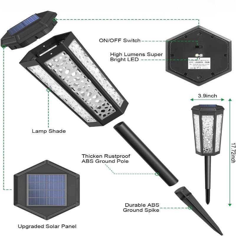 Solar Powered Pathway Landscape Lights Outdoor Waterproof Dusk to Dawn 2 Modes Warm White & White Modern Garden Lights for Path Yard Walkway Driveway