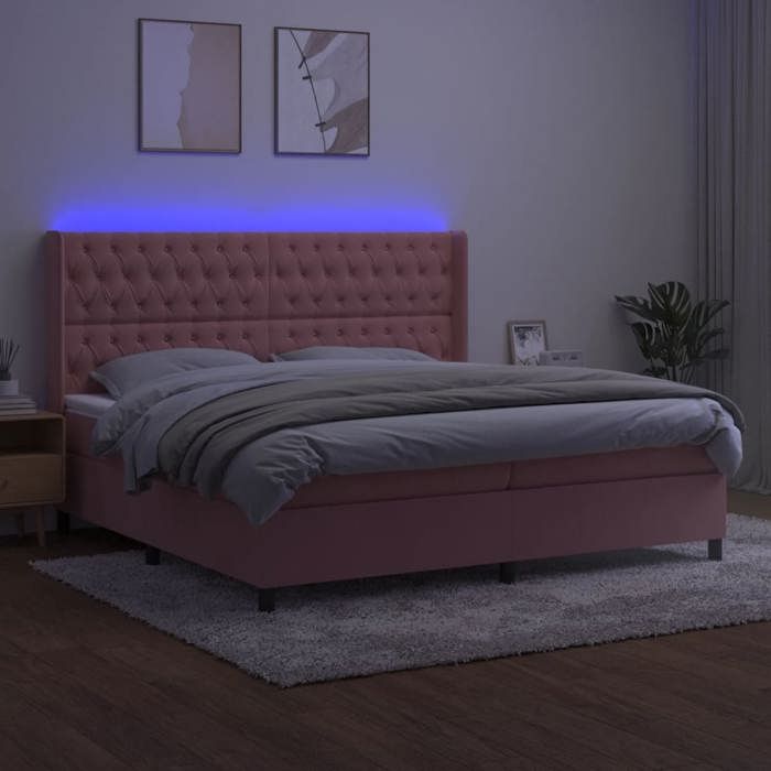 VidaXL Bed Slatted Base with Mattress and LEDs, Upholstered Bed with Headboard, Double Bed, Adult Bedroom Bed, 3139768