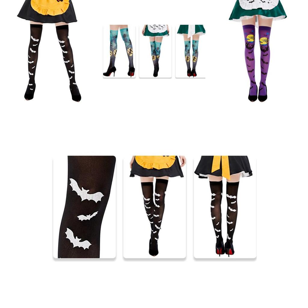 Halloween Ladies Bat Print Over Knee Cosplay Costume Stockings Comfortable Polyester Material