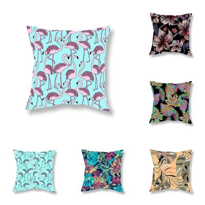Flamingo Psychedelic Plant Leaf Pillow Cover Sofa Decoration Room Bedside Office Game Chair Cushion  Home
