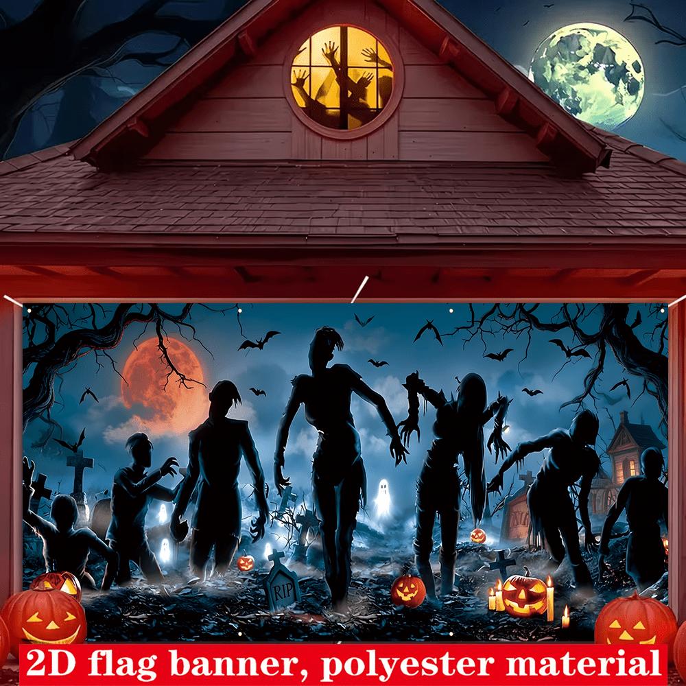 2D flat door flag 1 piece Halloween garage door cover decoration Halloween photo banner no power generation required