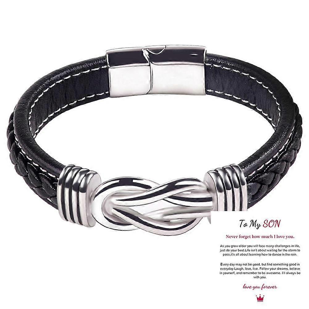To My Son Love You Forever Leather Braided Bracelet Wristband with Card