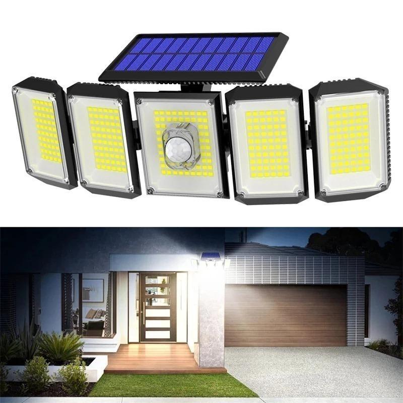 Lumini solare de exterior cu 300 LED-uri Senzor de mișcare Lampă de perete impermeabilă Gradina Curte Lumini stradale Spoturi solare Ajustabile