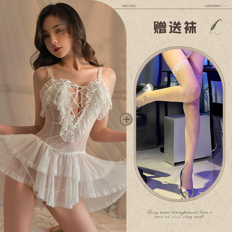 Sex Underwear Sexy Suspender Lace Seduction Pajamas Deep V Hollow Strap Pajamas Set Love'Fun Clothing Women