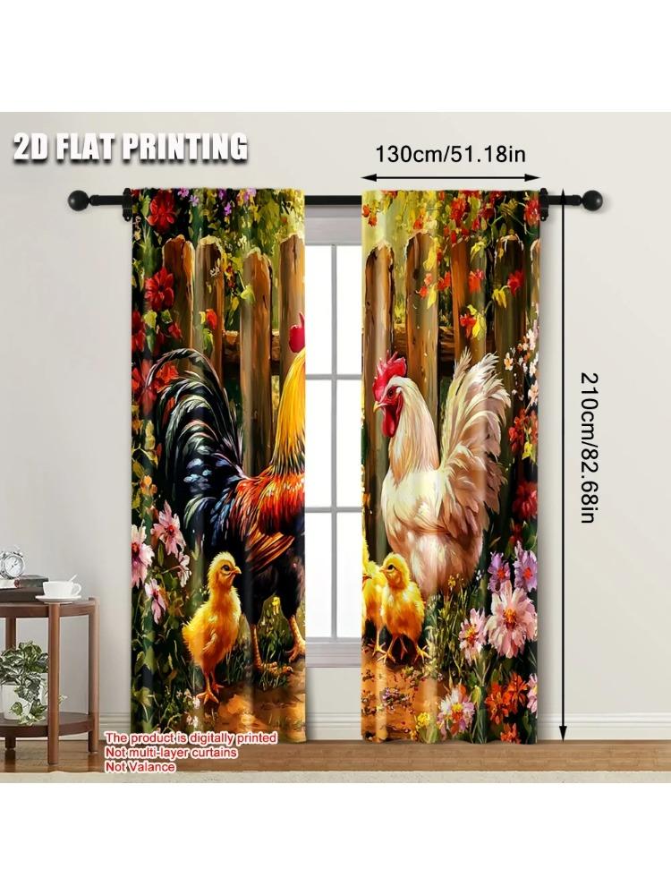 2pcs, Curtains print Garden Rooster Farm Versatile 100% Polyester (without rod) Gifts Use for Bedroom, Contemporary Style