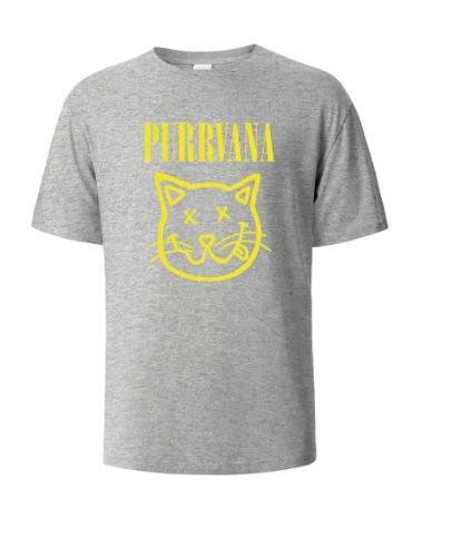 Purrvana Cat Head Print T-Shirt Men s Summer T-Shirt O Neck Large Casual Short Sleeve Top XXS