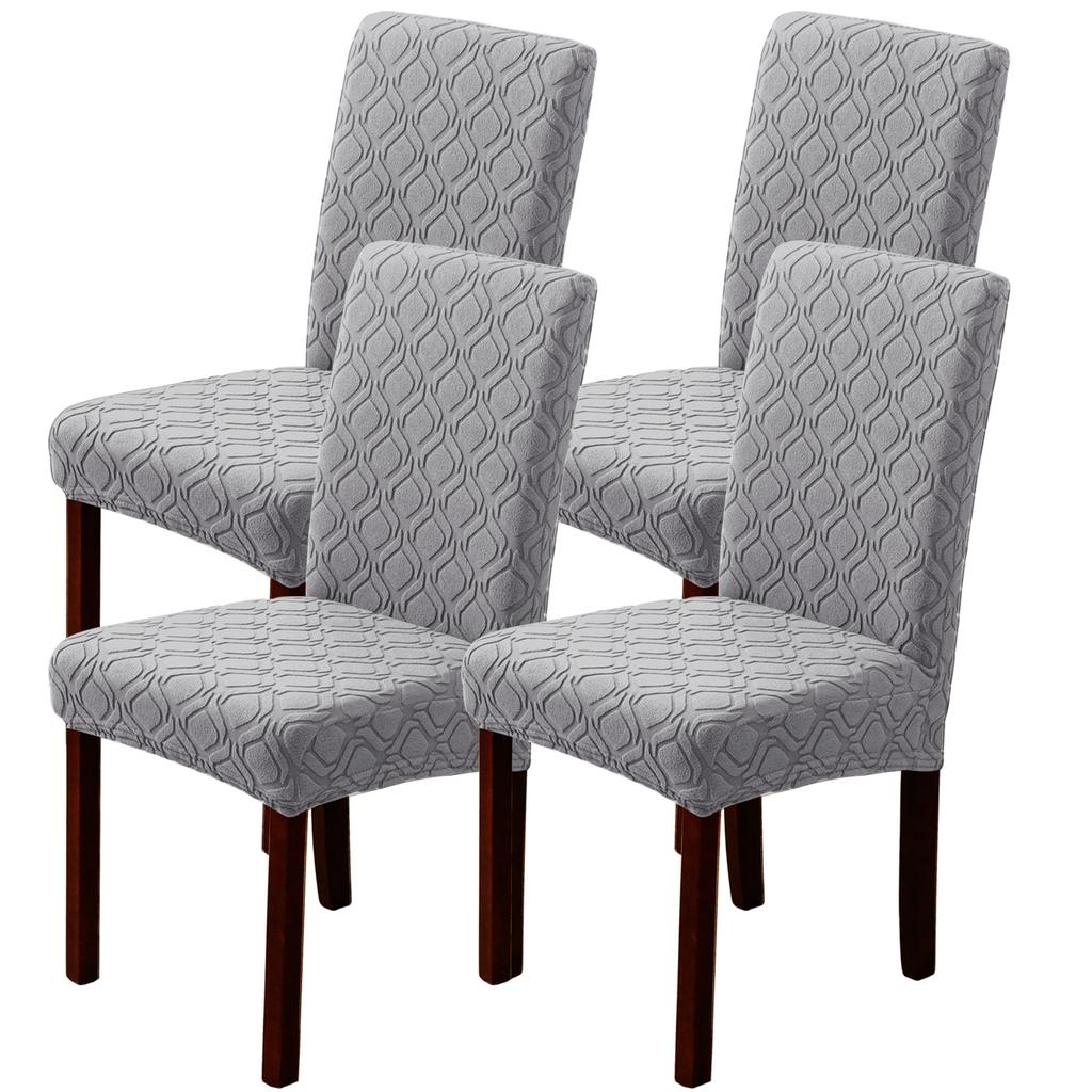 4pcs Jacquard Stretch Chair Covers Dining Room Elastic Slipcovers Stretchable Seat Cover Dustproof Chair Protective Home Decor