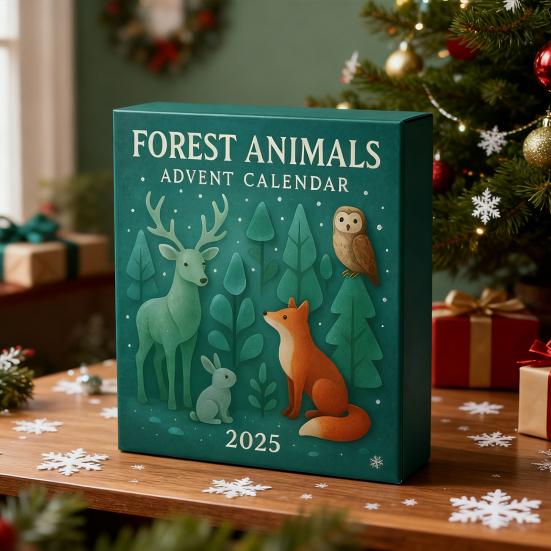 Adventní kalendář z mořského skla 2025 2D Ozdoby s lesními zvířaty z mořského skla Sada 24 dní Vánoční odpočítávací kalendář pro děti Sběratele Milovníky přírody a zvířat