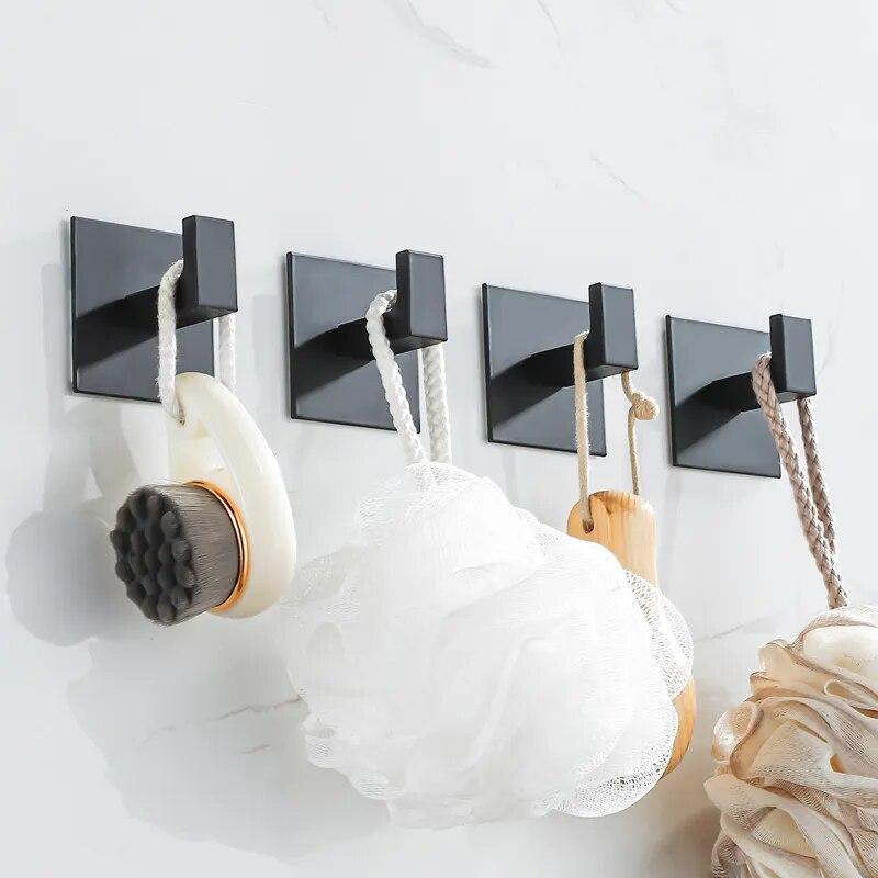 1Pcs Black Self-Adhesive Wall Hooks For Hanging Keys Clothes Hanger Door Robe Hook Coat Rack Towel Holder Bathroom Accessories