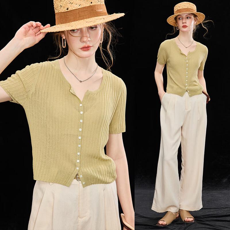 Women s Tencel Linen Blend Ribbed Knit Cardigan M