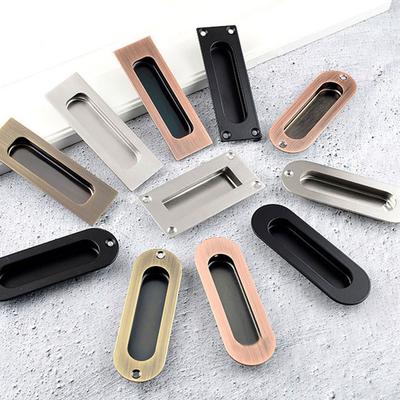 2MM Thick Door Knobs Handle 4mm Screw 120*40mm Embedded Oval Square Stainless Steel Wardrobe Invisible Cabinet