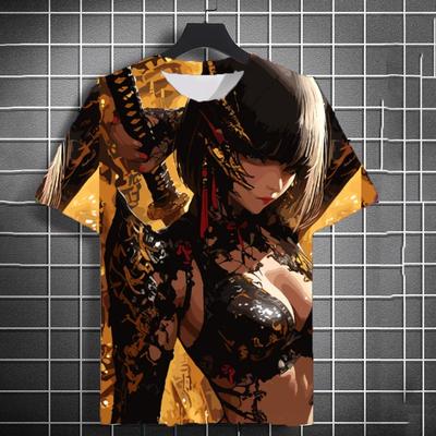 Samurai Katana Tattoo Girl 3D Print T-Shirts Men Women Casual Tees Round Neck Short Sleeve T Shirt Harajuku