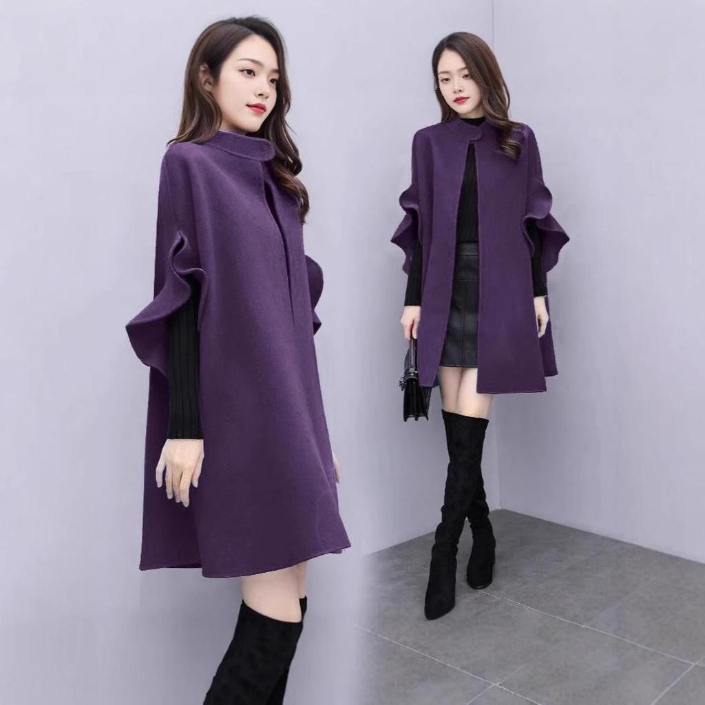 Women's Plus Size A-Line Wool Coat Cloak In Red – Mid-Length, Spring To Winter