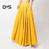 Women Maxi Skirt High Waist A-Line Solid Color Skirt with Pockets Loose Fit Pleated Long Skirt Leisure Daily Wear