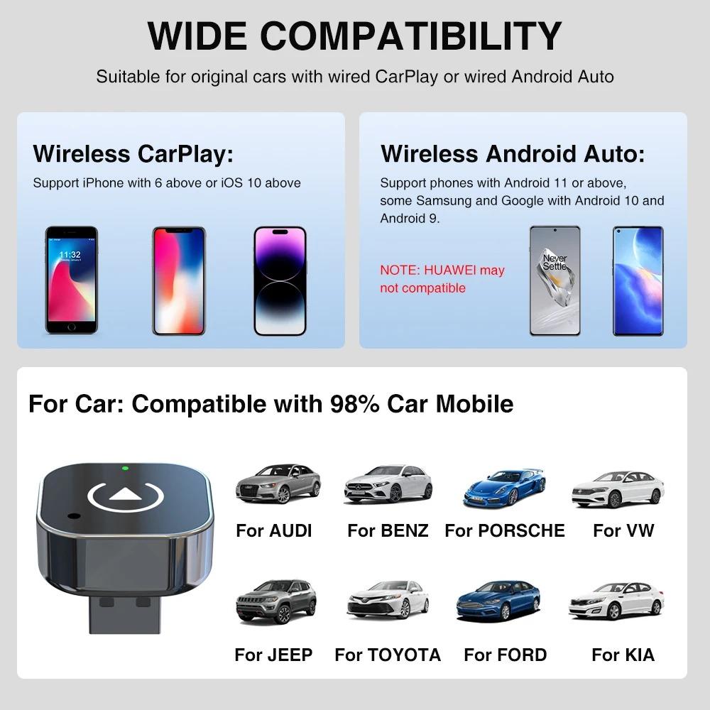 2in1 Wireless CarPlay Dongle Wireless Android Auto Adapter AI Smart Box For Car With Wired CarPlay For VW Toyota Nissan Honda