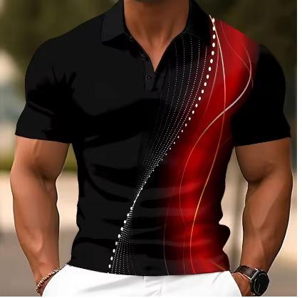 3D Printed Color Polo Shirt Texture Pattern Short Sleeve Summer Street Lapel T-shirt Loose Buttons