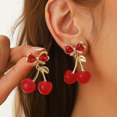 Summer Earrings Cherry Earrings Fresh Sweet Ins Style Senior Sense of Fruit Cherry Earrings Trendy Earrings 2025 Everyday Jewelry