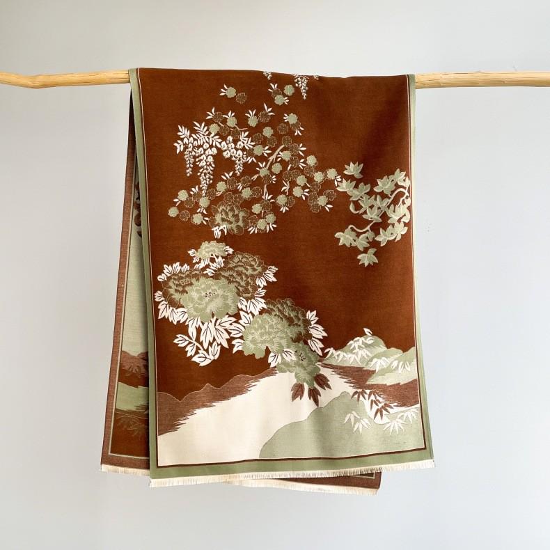 400g Retro Ethnic Bluebird Scarf: Women's Winter Warm Neck Warmer, High-End Imitation Cashmere Shawl.