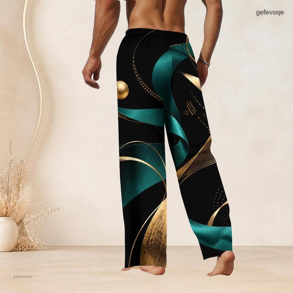 Men S Plus Size Abstract Watercolor Printed Drawstring Waist Straight Leg Full Length Beach Pants With Pockets