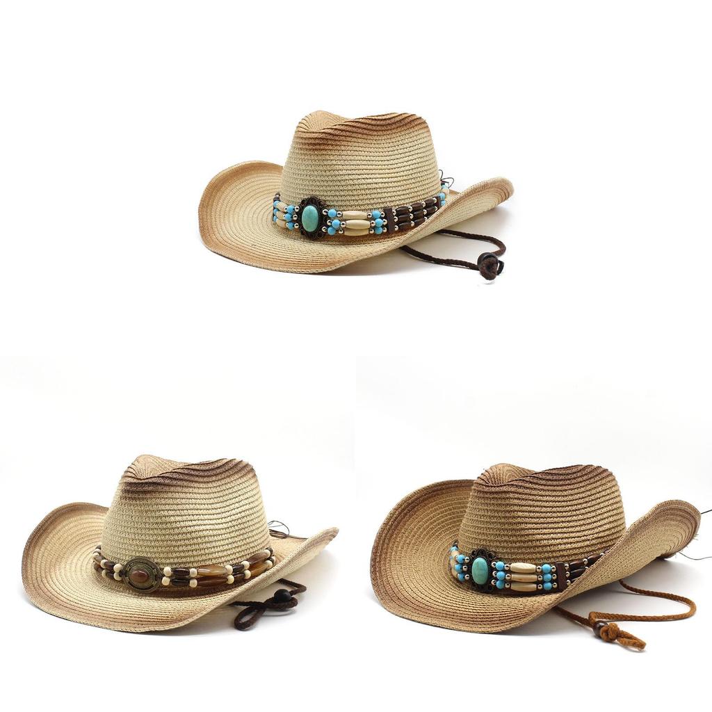 Ethnic Style Cowboy Sun Hat With Wide Brim Breathable Straw Summer Sun Protection For Men Women