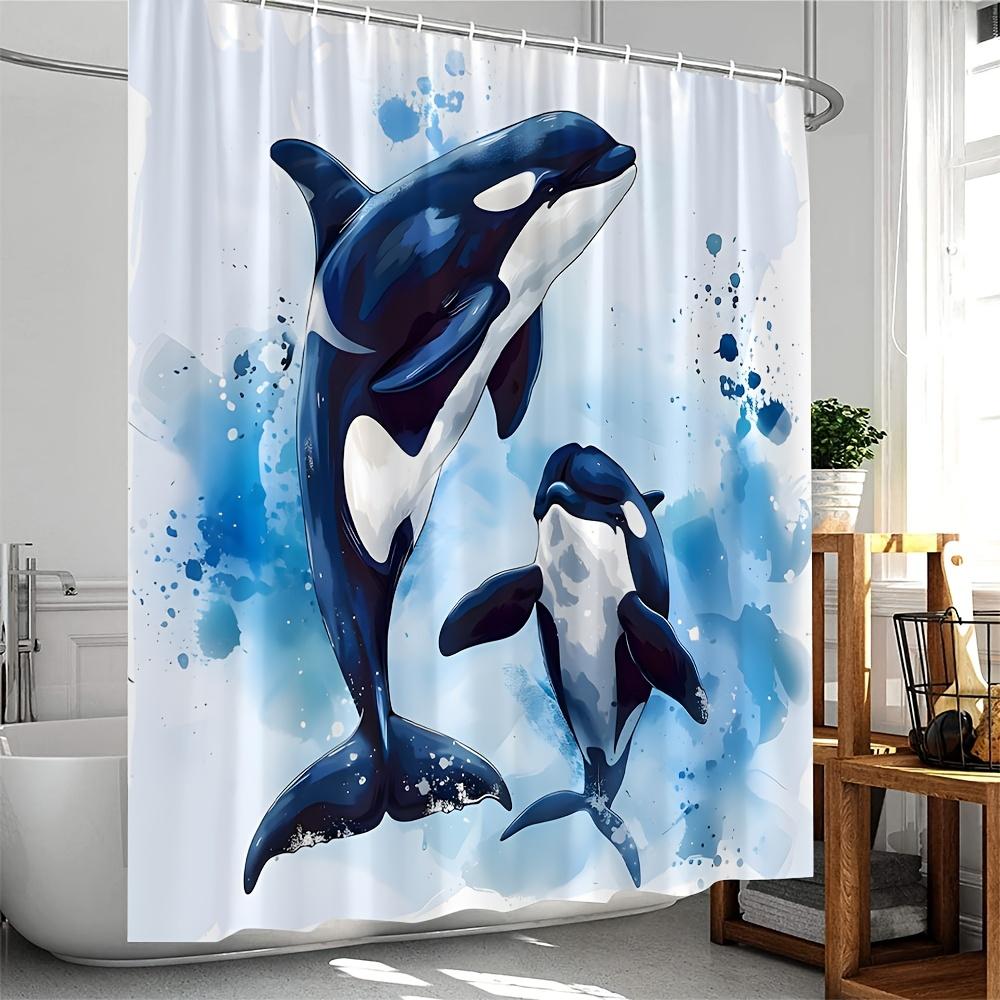 Dynamic Orca Whales Shower Curtain - Water-Resistant Fabric for Bathroom - Perfect for Ocean and Marine Lovers