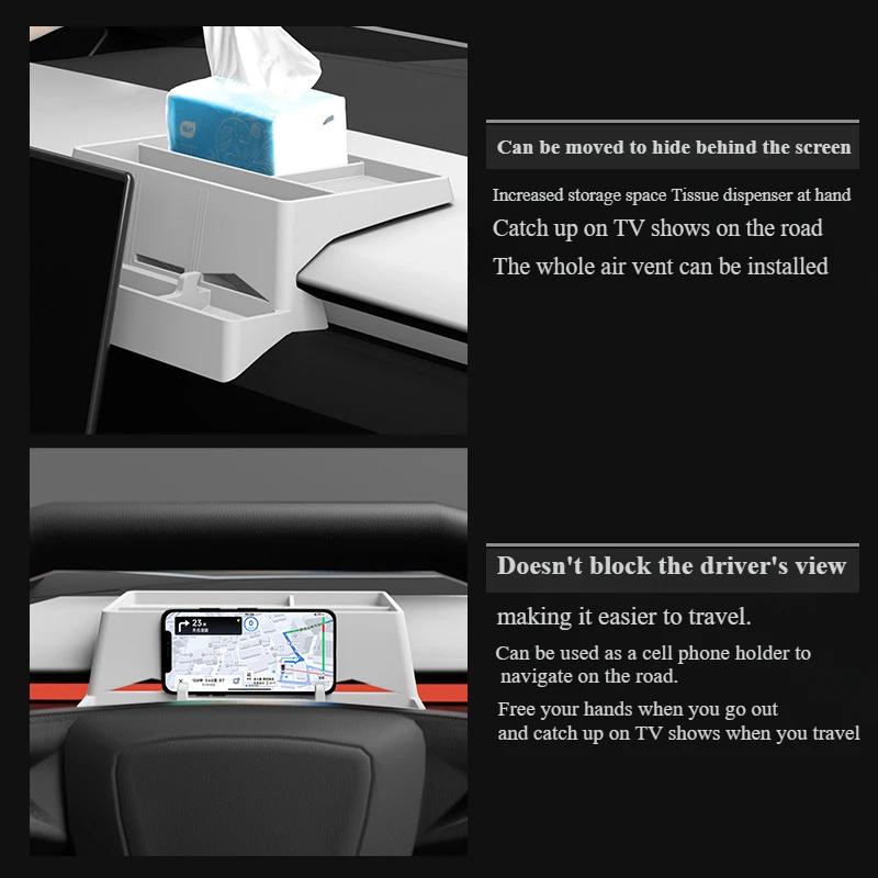 For Tesla Cybertruck 2025-2025 Central Control Screen Rear Storage Tray Dashboard Storage Box Hidden Tissue Holder Phone Bracket