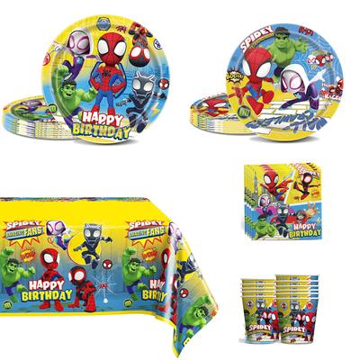 51 peças Louça de Mesa Super-Herói Homem-Aranha Inclui Pratos Copos Guardanapos Toalha de Mesa