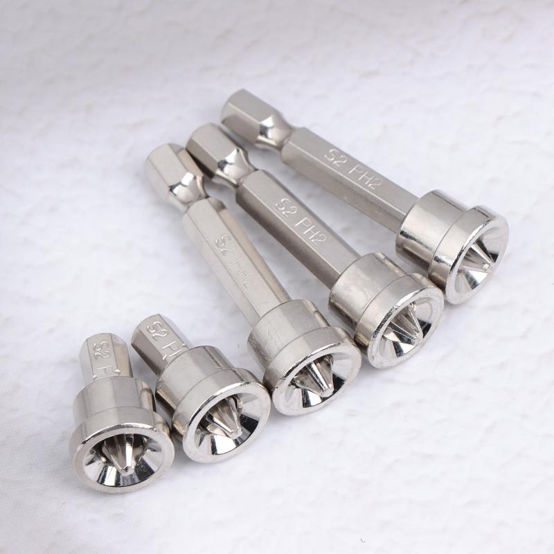Ensemble de 2 embouts de tournevis Ph2 25 mm + 3 embouts 50 mm pour plaques de plâtre, panneaux de bois, limiteur de profondeur, embouts cruciformes, têtes cruciformes non magnétiques