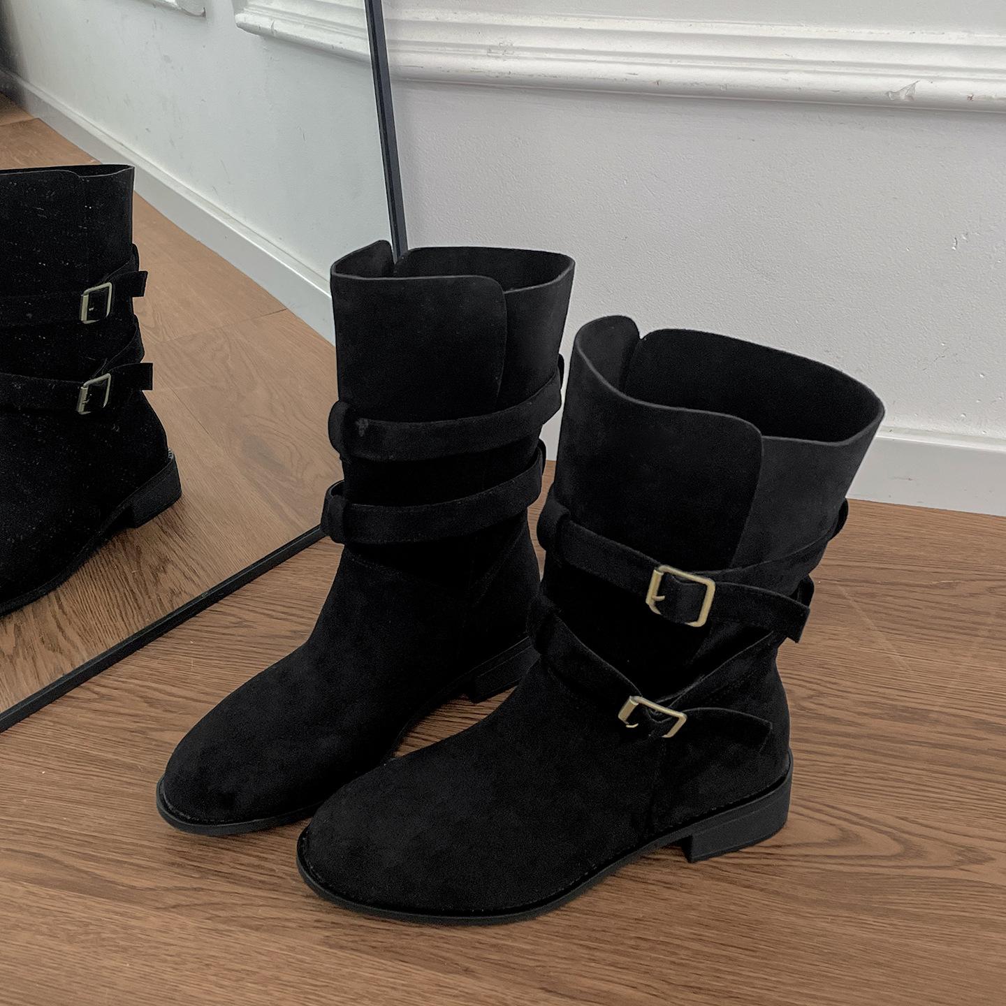 

Queen Fan Khaki retro thick heel medium boots children s 2025 new autumn with skirt slim western boots 35 чёрный