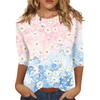 Women's Casual Floral Print Round Neck Three Quarter Sleeve Top Lightweight Comfortable Fit Suitable for Everyday Wear