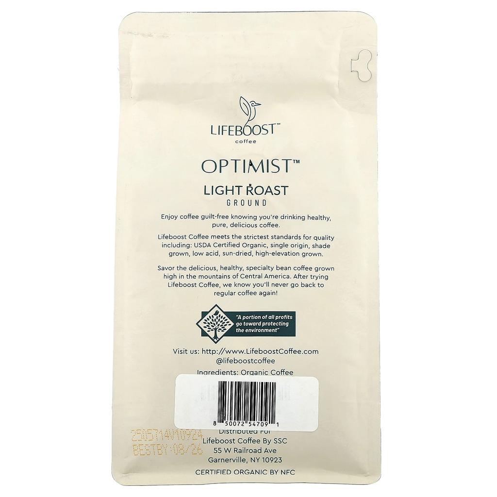 Lifeboost, Coffee, Optimist™, Ground Coffee, Light Roast, 340g (12oz)