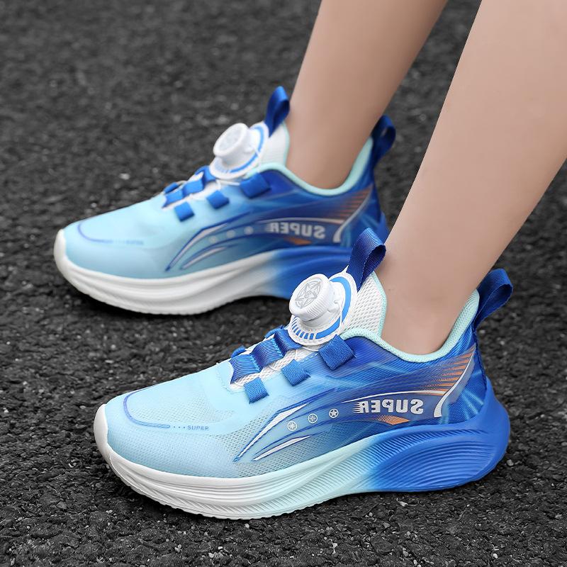 Boys' sneakers 2025 spring girls' double mesh breathable rotating button children's lightweight sports running shoes trendy shoes