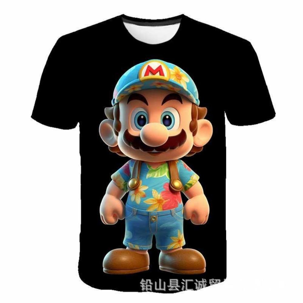 New Mario Short-sleeved 3D Printed Parent-child T-shirt Anime Cartoon Short-sleeved Round Neck Summer Children's Clothing