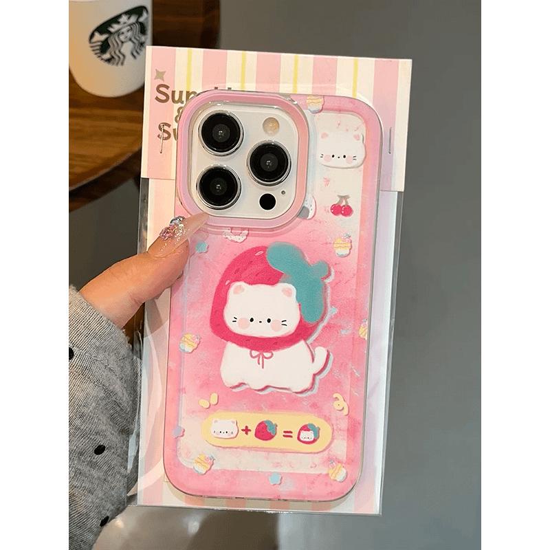 

Strawberry Cat Phone Case: Compatible with Apple 16 Pro Max, 15 Plus, 14, 13, 12. Transparent & Soft. iPhone 11 Pro Max