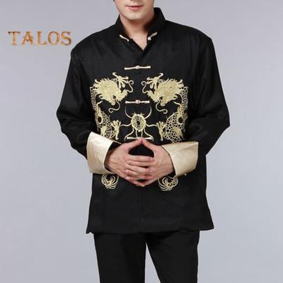 Tang-Anzug-Jacke mit zwei Drachen, Retro-Stil, chinesischer Stil, lange Ärmel, Stehkragen, Mantel, traditionelle chinesische Kleidung