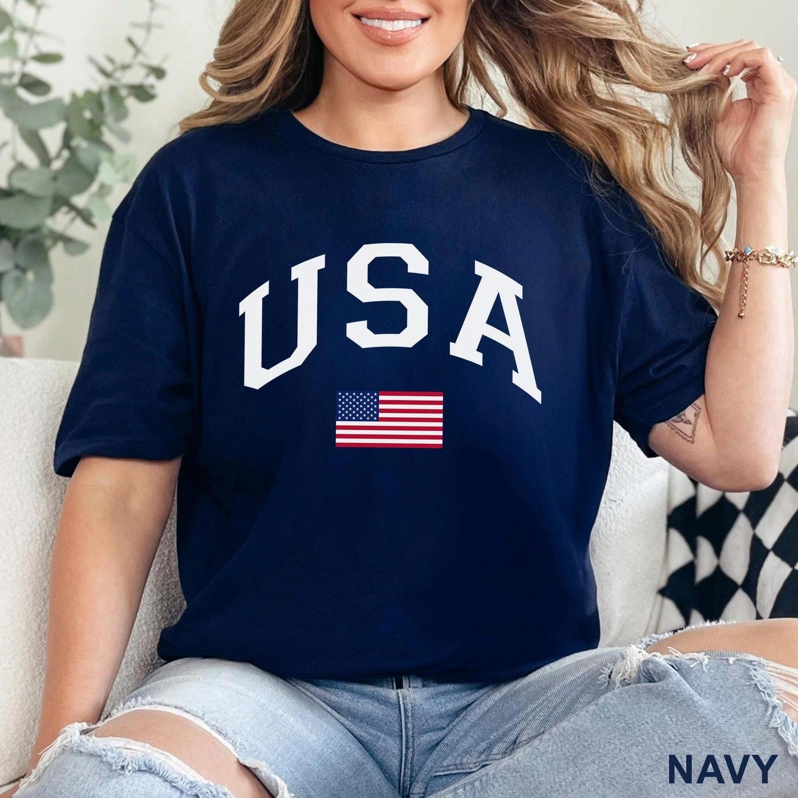 USA Flag Shirt Gildan Softstyle Patriotic July Fourth Independence Tee XL