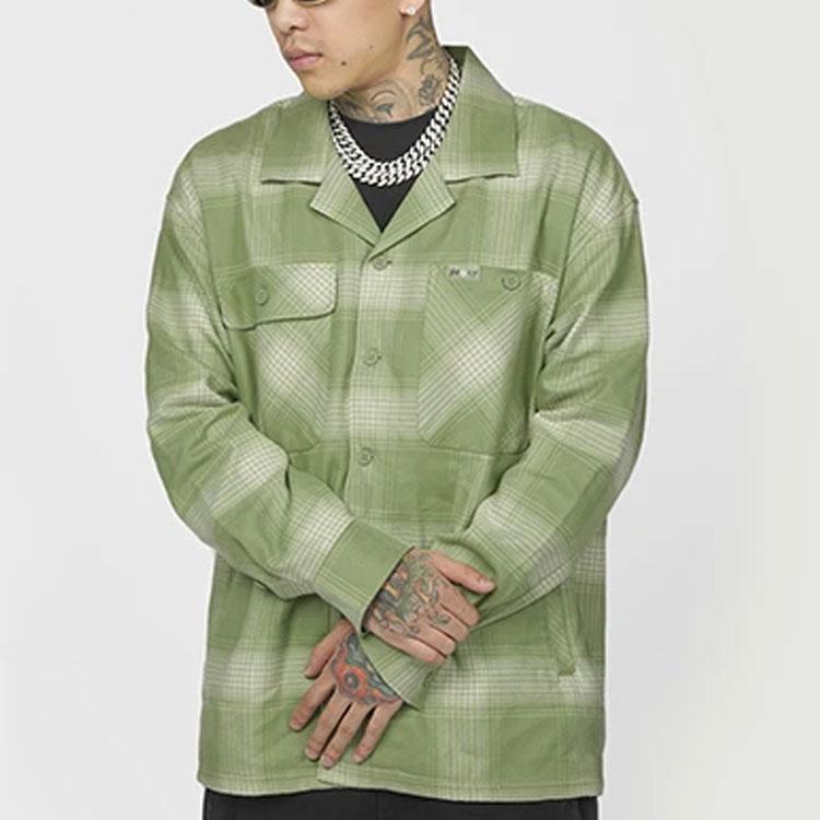 Li-Ning Badfive Series Sport Basketball Loose Plaid Long Sleeve Casual Shirt Men Tops Green ASHR195-2