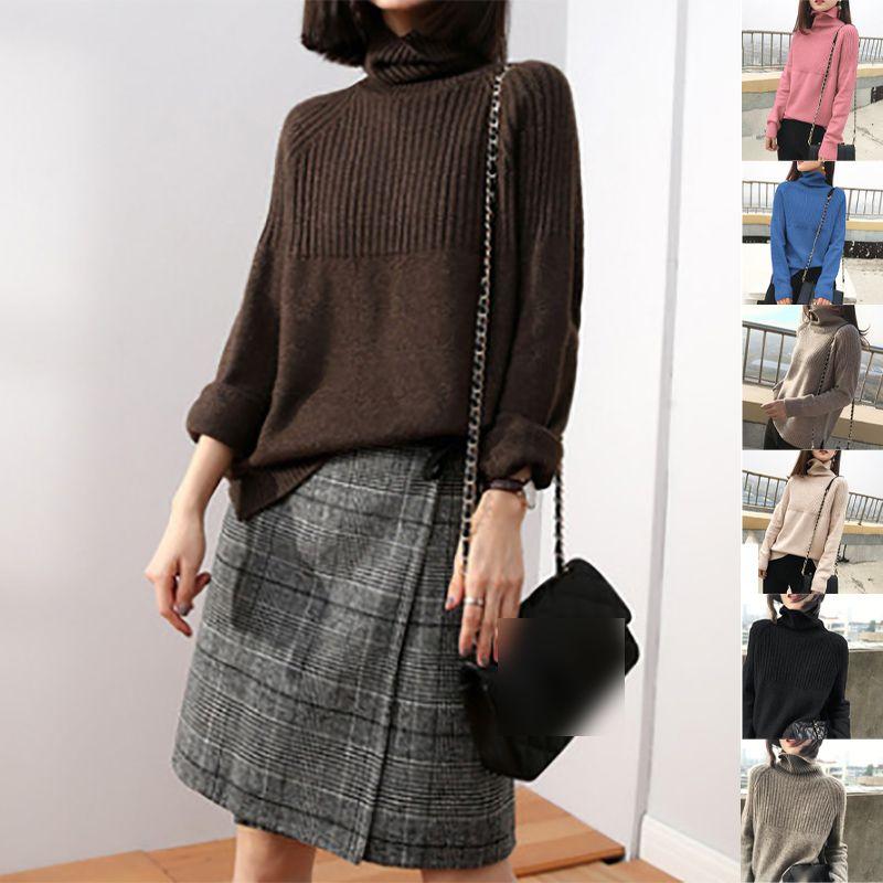 Cozy Women Sweater Turtleneck Knitting Pullovers Solid Warm Female Casual Attire