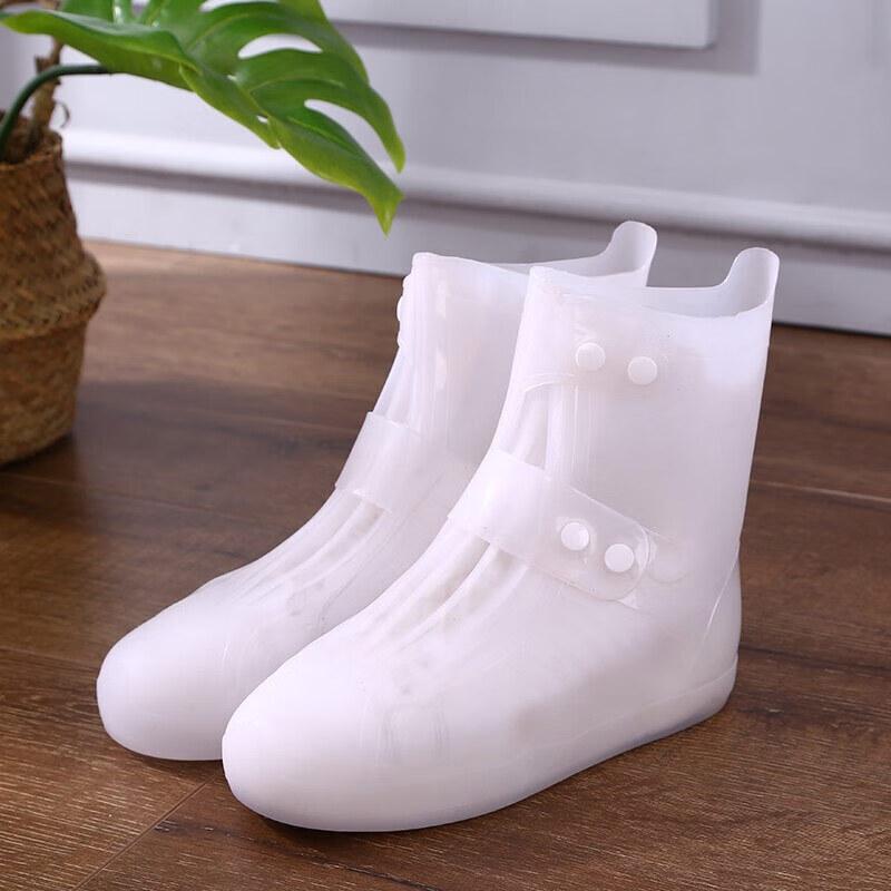 BWNK Waterproof Shoe Covers for Men And Women, Thickened Portable Non-Slip Wear-Resistant Rain Boots, White, Size M